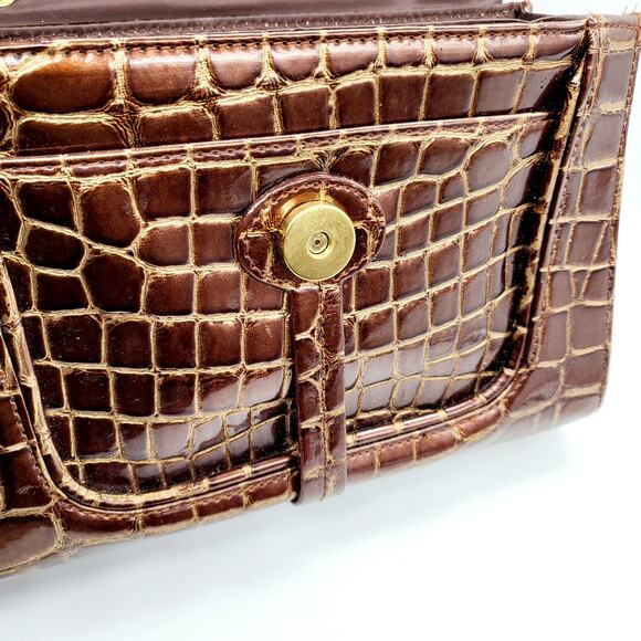 Vintage Kenneth Cole Reaction Brown Leather Mini Croc Embossed Top Handle Bag - Picture 7 of 15